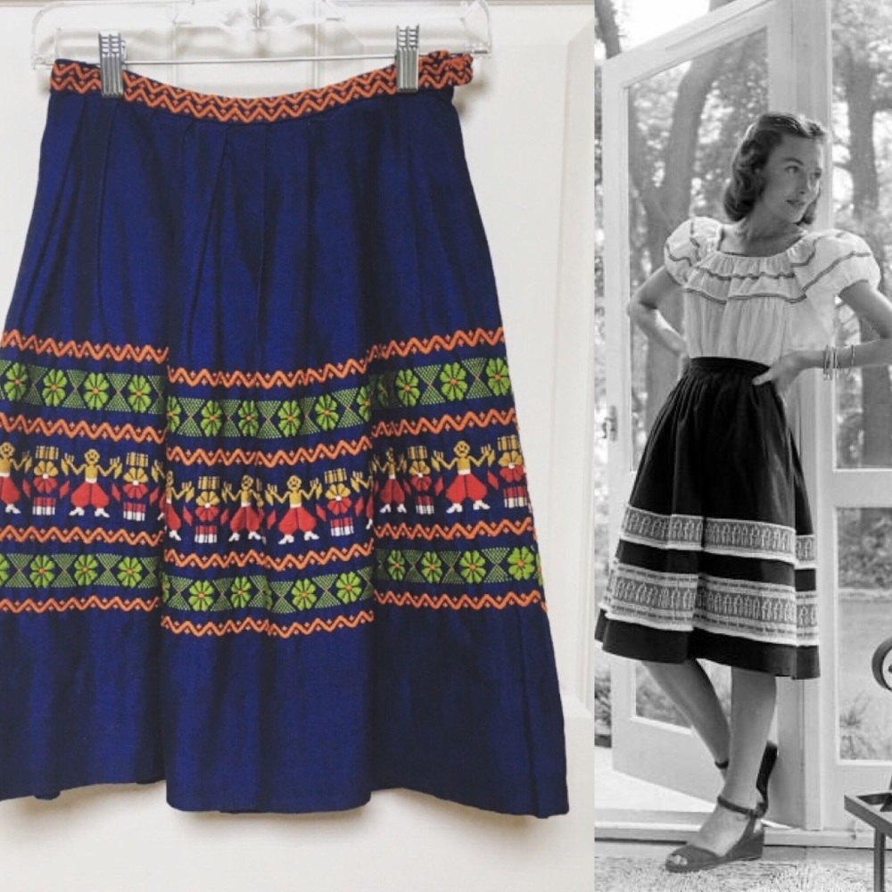 Vintage 50s Mexican Embroidered Skirt